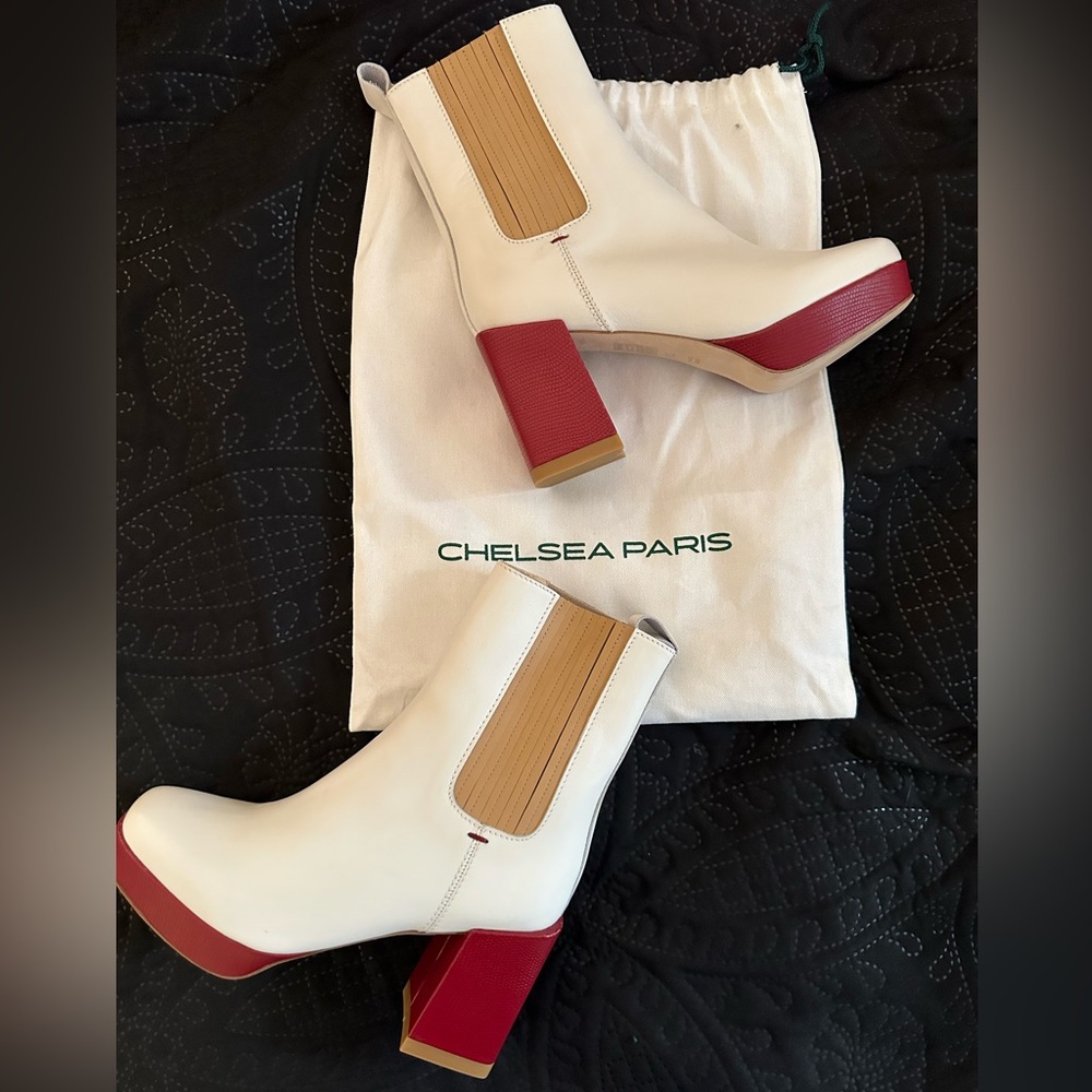 Chelsea Paris White and Red Ankle Boots